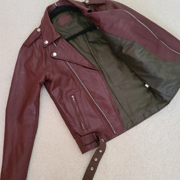 Burgundy Leather Moto Jacket - Picture 5 of 6